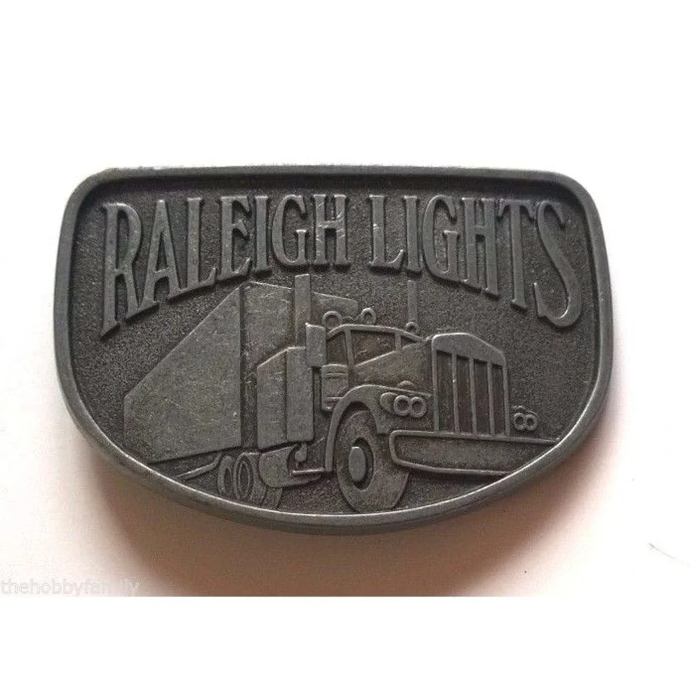 RALEIGH‎ LIGHTS Cigarette 18-Wheeler Semi-Truck Metal Vintage Belt Buckle